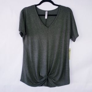 Per seption concept Womens Blouse Knot Waist Stretch V Neck Green Size Small